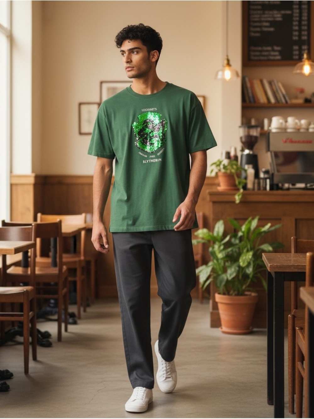 Universal Studios Harry Potter Slytherin Glitter Green Unisex T-Shirt Small‎